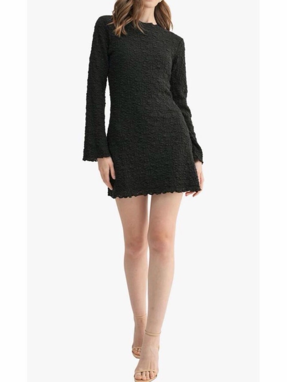 NWT All In Favor Black Textured Long-Sleeve Mini Dress